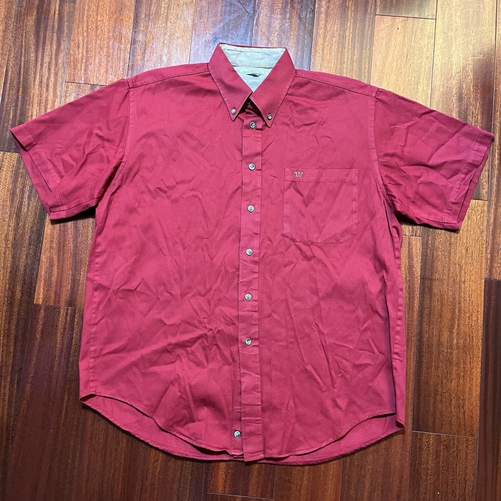 Vintage King Ranch Shirt Mens Large Red Button Down Short Sleeve USA Made 80s